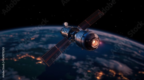 Wallpaper Mural Spacecraft Orbiting Earth with Solar Panels Torontodigital.ca