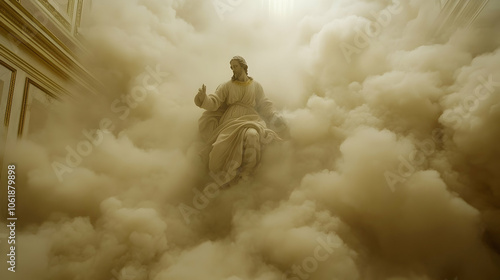 Jesus statue in clouds, heaven, faith, religion, christianity, god photo