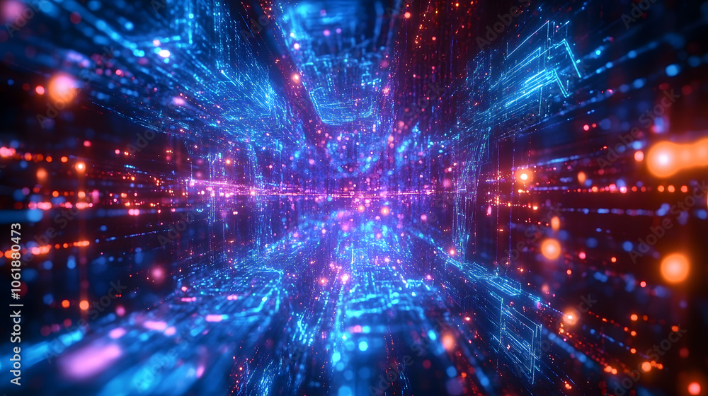 An abstract image of AI as a glowing network of circuits and data streams symbolizing the future of technology Stock Photo with copy space An abstract image of AI as a glowing network of circuits and data streams symbolizing the future of technology Stock Photo with copy space