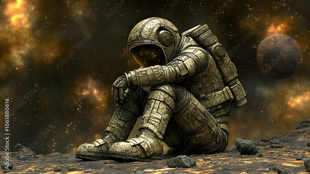 Fototapeta premium Astronaut on an Alien Planet, space, stars, galaxy, nebula, cosmos