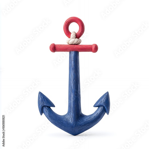 Blue and red clay anchor with rope. photo