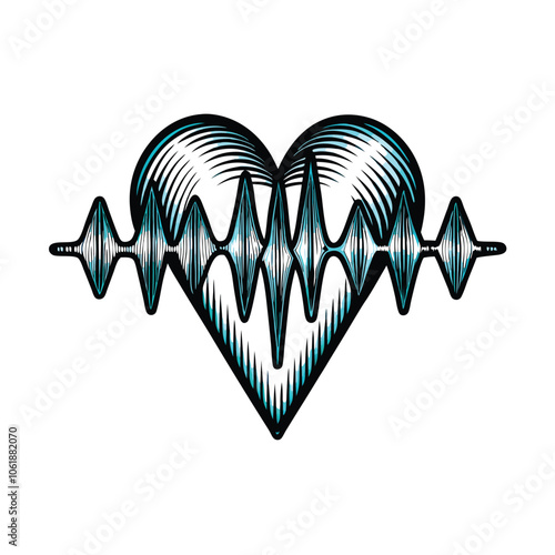 A stylized waveform in the shape of a heart, with smooth curves and a vibrant color gradient.