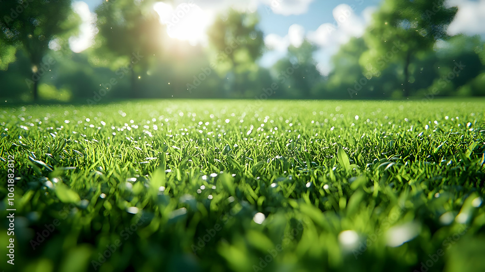 Green Grass Blades Close Up 3D Render Green Grass Blades Close Up 3D Render
