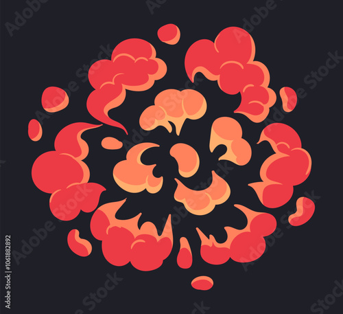 Cartoon bomb explosion cloud. Danger bomb explosion, comic fire and smoke cloud flat vector illustration. Dynamite explosion cloud