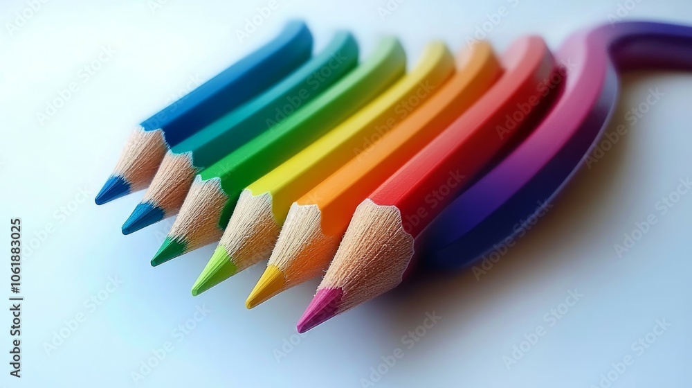 Fototapeta premium Frame made of color pencils on white background