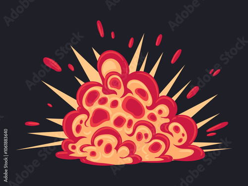 Danger bomb explosion cloud. Cartoon bomb explosion fire and smoke cloud flat vector illustration. Comic book dynamite explosion cloud