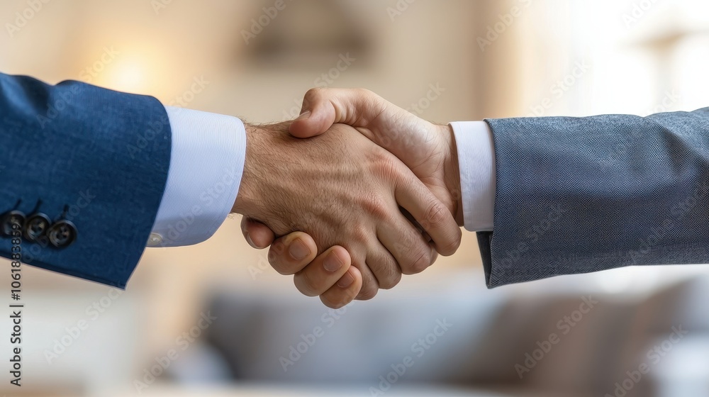 Two individuals shake hands in a professional setting, symbolizing agreement, partnership, or mutual respect. Two individuals shake hands in a professional setting, symbolizing agreement, partnership, or mutual respect.