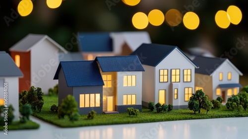 Wallpaper Mural A charming miniature model of houses illuminated against a blurred background, creating a warm, inviting atmosphere. Torontodigital.ca