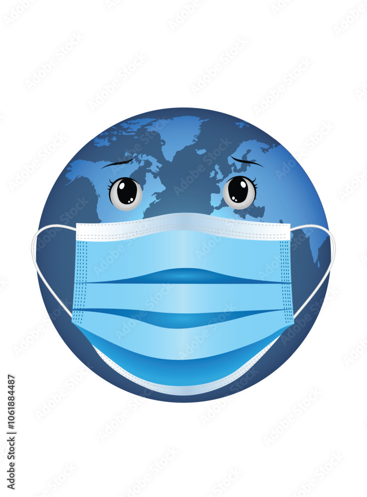 Fototapeta premium earth sad eyes with mask vector illustration on white isolated