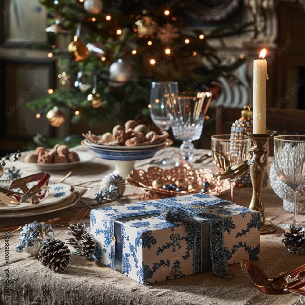 Present decorative box in Christmas and New Year style December winter vibe artistic photo picture holiday festive celebration Present decorative box in Christmas and New Year style December winter vibe artistic photo picture holiday festive celebration