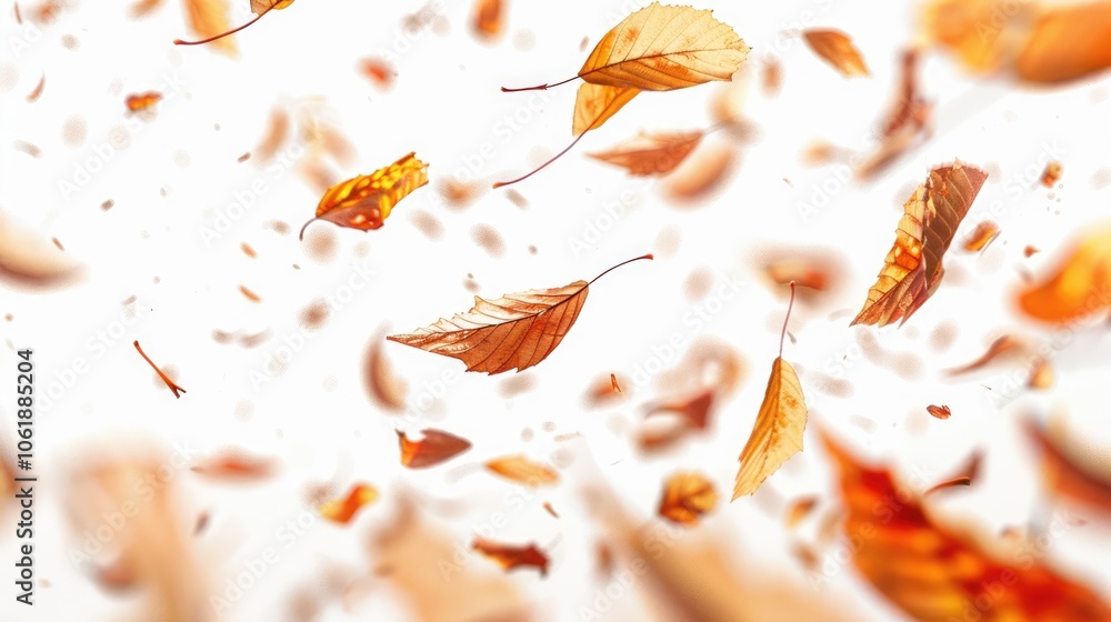 Autumn leaves swirling in wind on white background Autumn leaves swirling in wind on white background