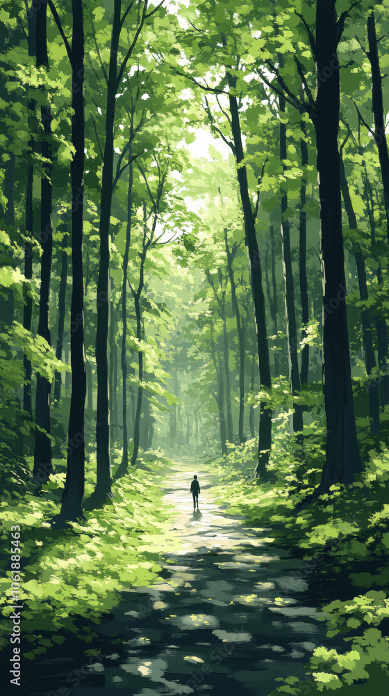 Obraz premium Sunlit Forest Path with Lush Greenery 