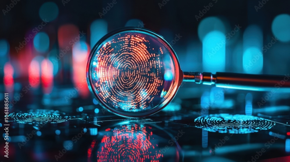 Digital Magnifying Glass Overlaid on Fingerprint Patterns Digital Magnifying Glass Overlaid on Fingerprint Patterns