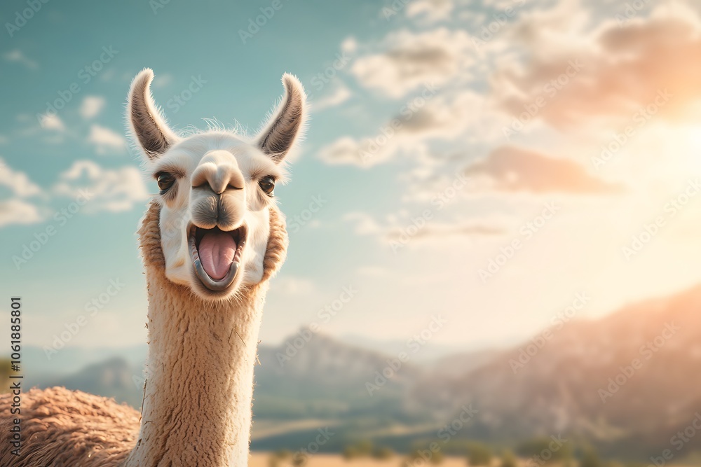 Obraz premium Goofy Llama Making a Funny Face in Nature