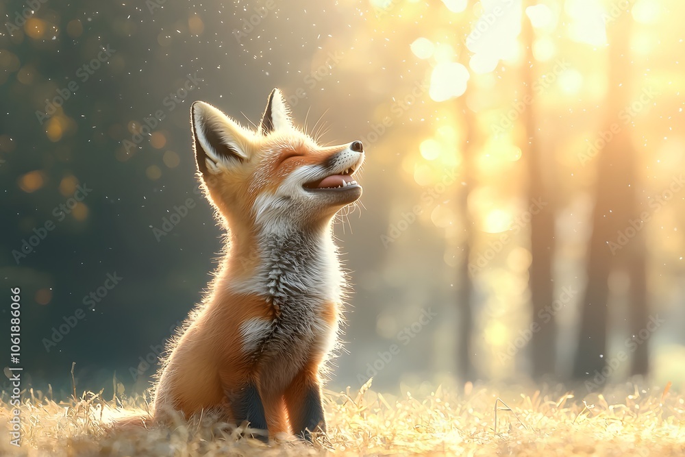 Obraz premium Playful Fox Smiling in a Sunlit Meadow