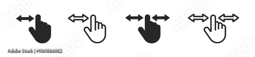 Screen touch swipe finger flat line and filled vector icons set. Screen touch swipe finger icon