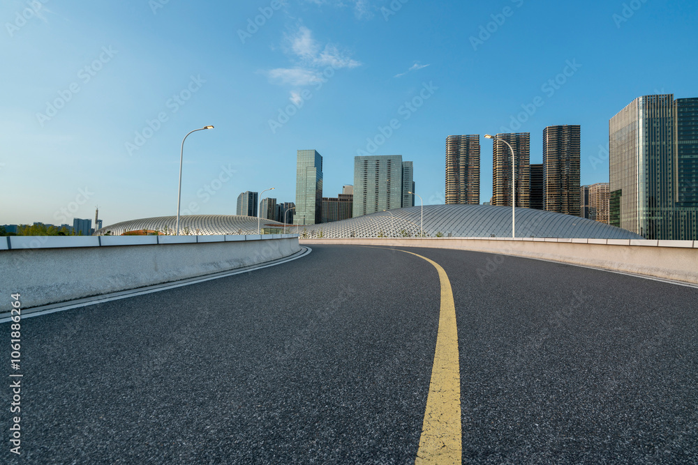 highways and the skyline of Hangzhou, China highways and the skyline of Hangzhou, China