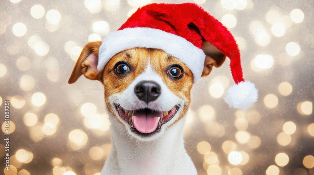 Happy Dog Celebrating Christmas with Santa Hat Happy Dog Celebrating Christmas with Santa Hat