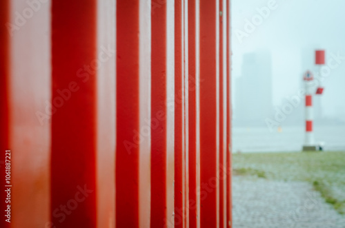 Red container in port of Rotterdam