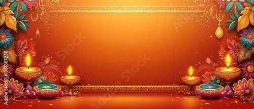 Vibrant Floral Diwali Celebration with Golden Glowing Centerpiece.