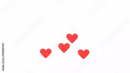 Animation Red Hearts symbol pop burst, Love pop up effect, white background. Isolated 4k