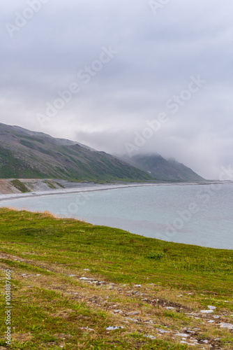 Picturesque landscapes of Northern Norway in Molvik near Berlevag. Molvik is a small fishing village whichs on the shore of Tanafjord.