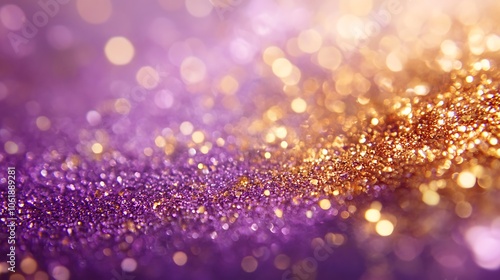 A shimmering blend of purple and gold glitter, creating a vibrant and festive atmosphere. photo