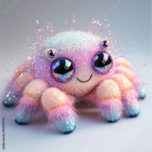 Cute Sparkly Spider with Smiling Face Illustration
