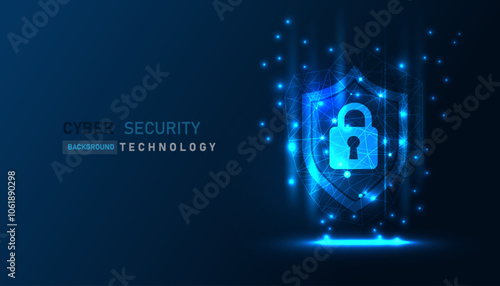 Cyber security vector background, shield lock in futuristic Concept of internet privacy and cyber protection