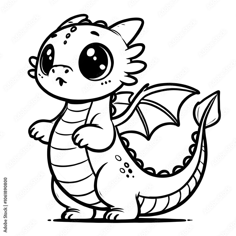Naklejka premium Curious baby dragon coloring page