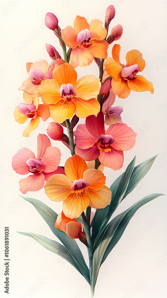 Oncidiums Orchids flowers Isolated on white background. Oncidiums Orchids flowers Isolated on white background.