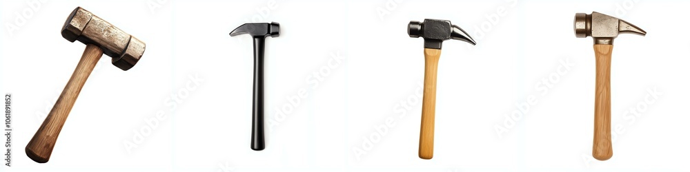 Set of various hammers on a white isolated background. Set of various hammers on a white isolated background.