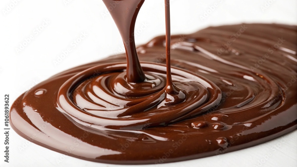 A close-up of rich, glossy chocolate sauce being poured, with golden sprinkles embedded in the flow, creating a luxurious and indulgent texture. Ideal for themes of dessert, gourmet treats, and culina A close-up of rich, glossy chocolate sauce being poured, with golden sprinkles embedded in the flow, creating a luxurious and indulgent texture. Ideal for themes of dessert, gourmet treats, and culina