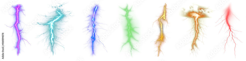 Fototapeta premium PNG lightning and thunder set
