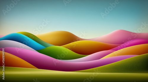 Mountain Landscape with Vibrant Colors and Abstract Wave Motifs. photo