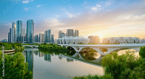 Obraz na płótnie Olympic Sports Center Square and Skyscraper, Hangzhou, China w salonie