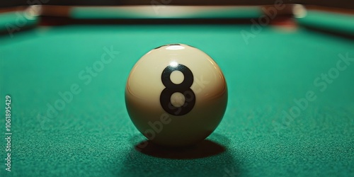 Close-up of Eight Ball on Green Felt Pool Table photo