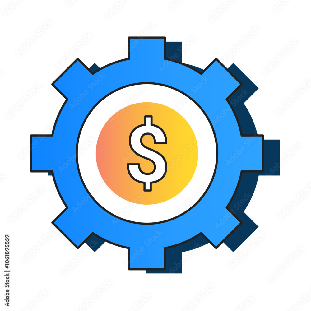 Upfront High Cost Icon – A Gear with a Dollar Sign in the Center, Indicating a High Initial Investment or Cost Upfront High Cost Icon – A Gear with a Dollar Sign in the Center, Indicating a High Initial Investment or Cost