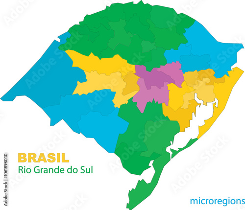 Map of the territory of the state of Rio Grande do Sul with divisions by highlighted microregions, vector with simple lines of political divisions