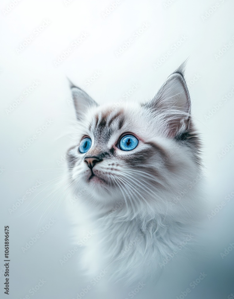 Closeup portrait of a beautiful fluffy cat with striking blue eyes Closeup portrait of a beautiful fluffy cat with striking blue eyes