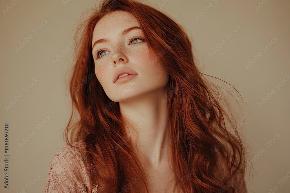 Beautiful girl with long, red hair in a studio Beautiful girl with long, red hair in a studio