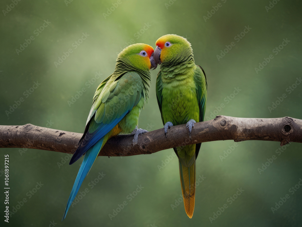 Green parrot on the branch, abstract animal concept Green parrot on the branch, abstract animal concept