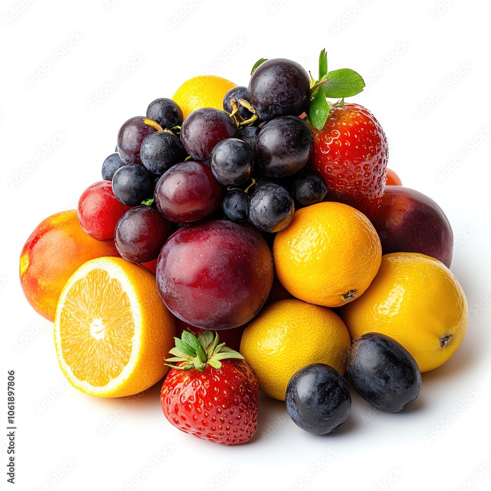 A cute pile of assorted fruits, minimalist style, simple colors, isolated on white background A cute pile of assorted fruits, minimalist style, simple colors, isolated on white background