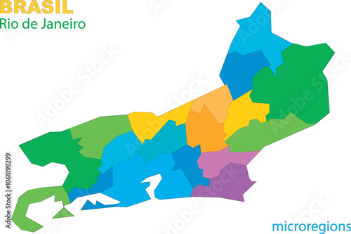 Map of the territory of the state of Rio de Janeiro with divisions by highlighted microregions, vector with simple lines of political divisions