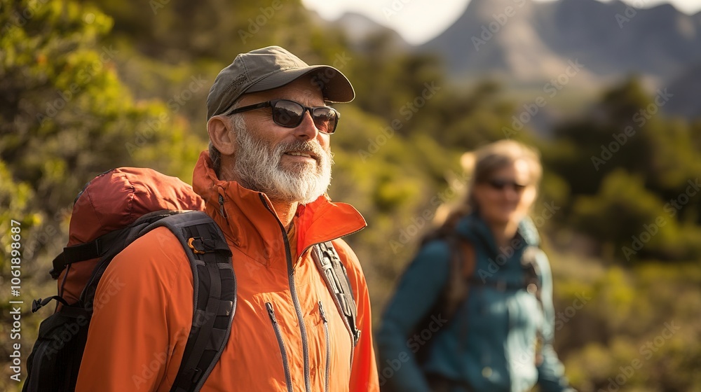 Older adventurers exploring a national park with the help of experienced guides. Older adventurers exploring a national park with the help of experienced guides.
