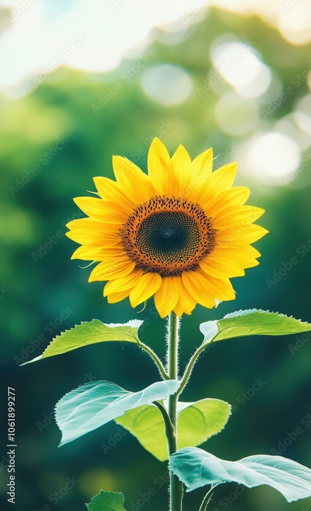 Vibrant sunflower blooming in a lush green field Vibrant sunflower blooming in a lush green field