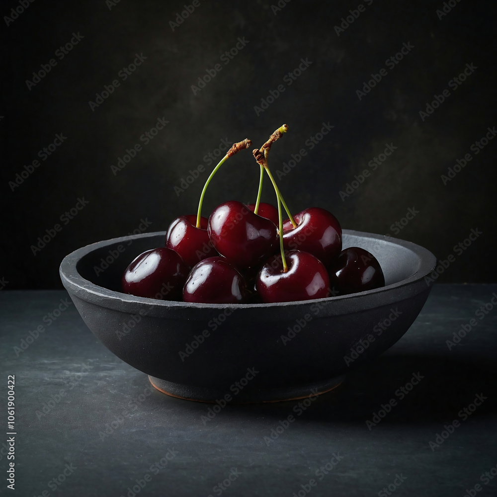 Fresh Summer Black Cherries in a Bowl Highlighting Natural Texture Fresh Summer Black Cherries in a Bowl Highlighting Natural Texture