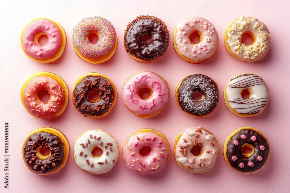 Assorted Donuts on Pink Background Assorted Donuts on Pink Background