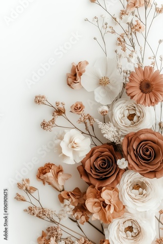 Dried Flowers in Earthy Tones on White Background	