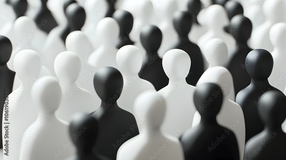 Diverse Crowd of Unique Silhouetted Figures in Minimalist Black and White Style Diverse Crowd of Unique Silhouetted Figures in Minimalist Black and White Style